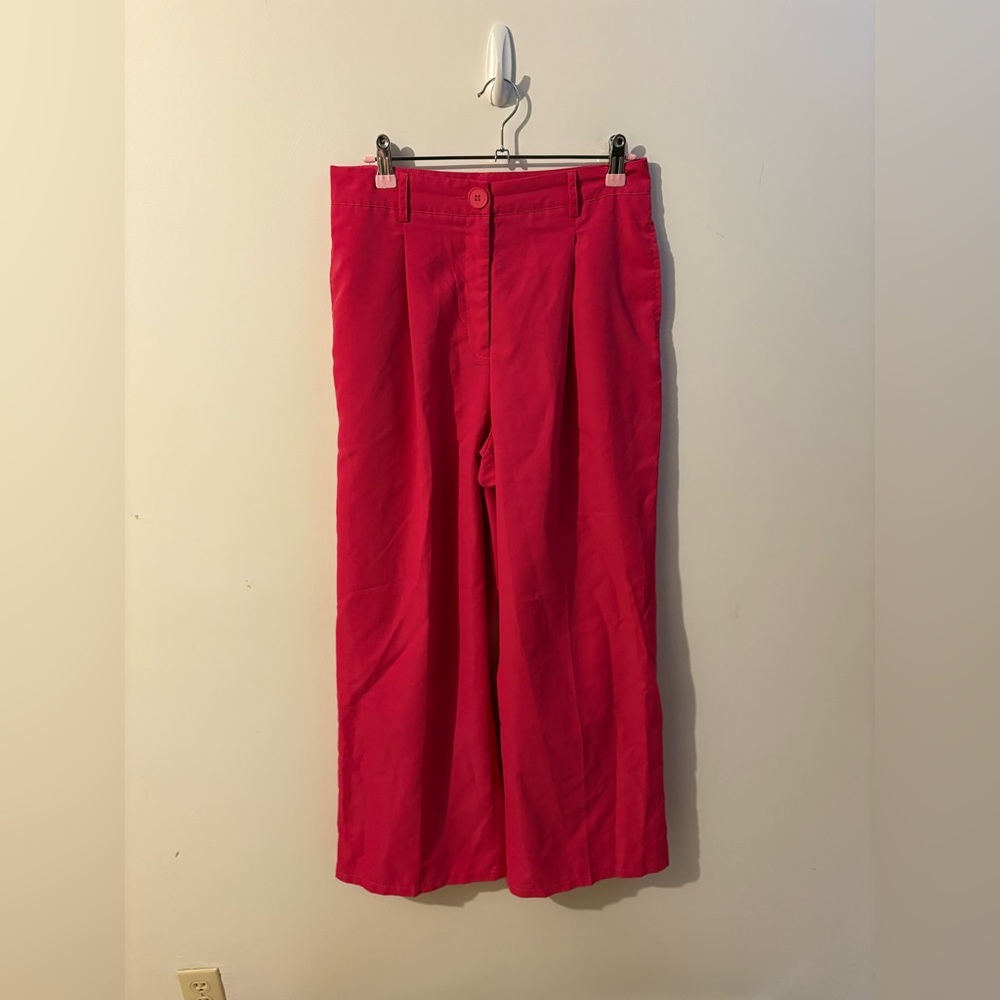 High-Rise Wide-Leg Trousers in Vibrant Pink